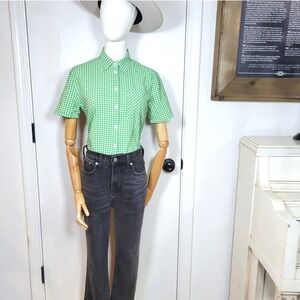 Aritzia Sunday Best Green Gingham Plaid Cropped Button Up XXS Preppy Y2K Fall
